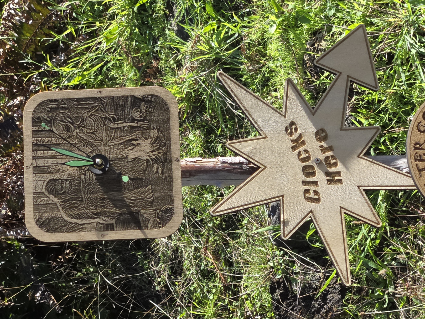 Bigfoot scene clock with starburst sign